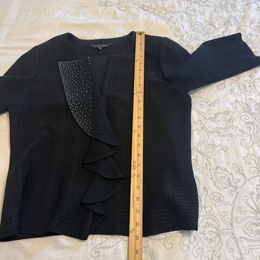 Ming Wang Blazer Jacket Women’s M Black Sparkle Hook Loop Stretch 3/4 Sleeve